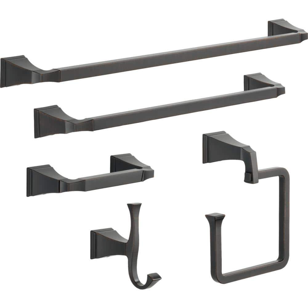 Delta Dryden 5-Piece Bath Hardware Set 18, 24 in. Towel Bars, Toilet Paper Holder, Towel Ring, Towel Hook in Venetian Bronze