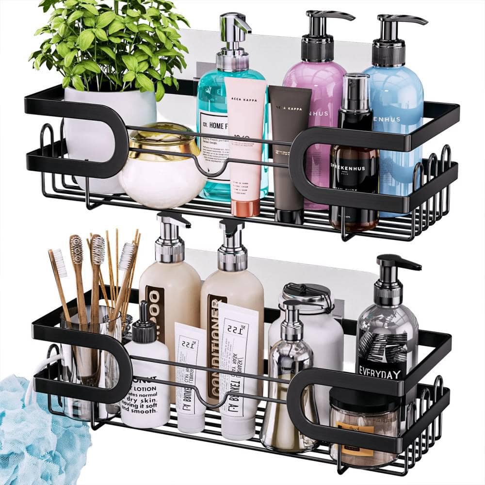 Dyiom Shower Caddy Organizer with 12 Hooks, Bathroom Storage for Shampoo, Shower Shelf with 2 Razor Hangers， in Black