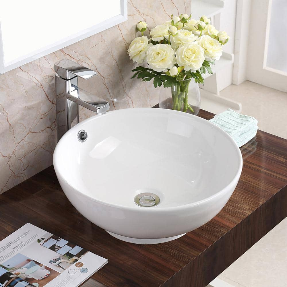 Karran VC-410-WH Valera 17 in. Vitreous China Vessel Bathroom Sink in White with Overflow Drain