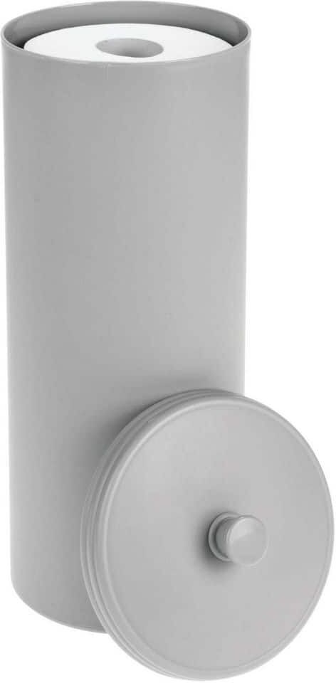 Dracelo Plastic Floor Stand 3-Roll Space-Saving Toilet Tissue Holder with Cover for Bathroom Corner in Gray