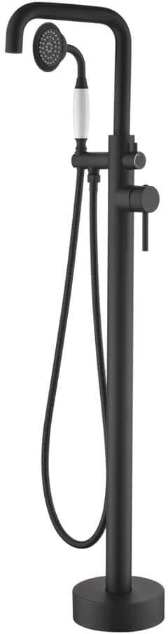 WELLFOR 1-Handle Freestanding Tub Faucet with Hand Shower in Matte Black