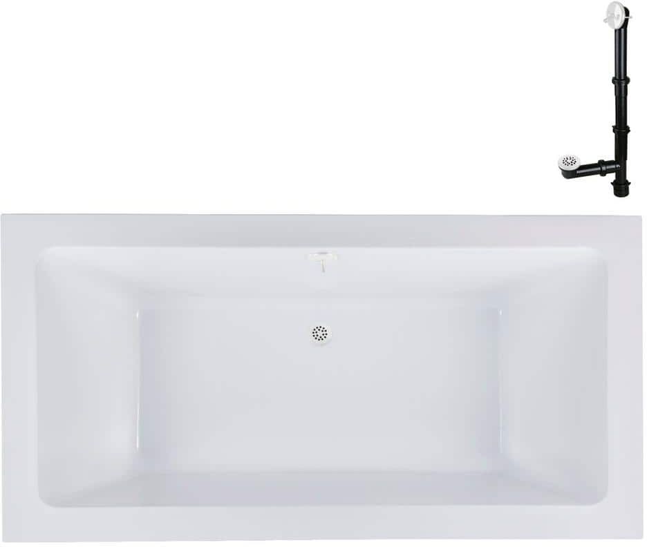 Streamline N-4120-712-WH 60 in. x 32 in. Rectangular Acrylic Soaking Drop-In Bathtub, with Reversible Drain in Glossy White