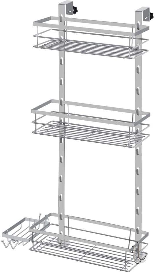 Oumilen Over the Door 3 Tier Shower Caddy, Adjustable Hanging Organizer with Suction Cup, Silver