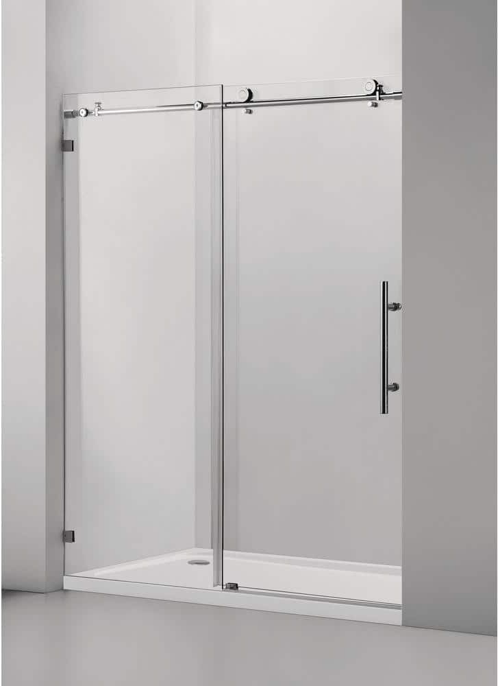 Vanity Art 76 in. H x 60 in. W Frameless Sliding Shower Door in Brushed Nickel with Clear Tempered Glass