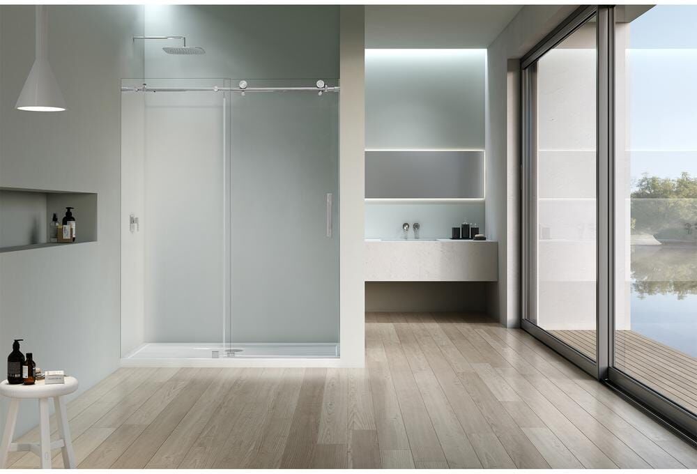 Vanity Art 76 in. H x 60 in. W Frameless Soft Close Sliding Shower Door in Chrome with Clear Tempered Glass