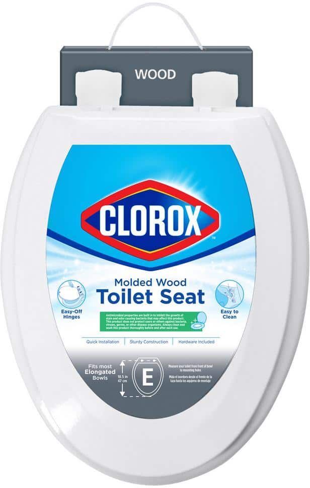 Clorox Elongated Closed Front Wood Toilet Seat in White with Easy-Off Hinges