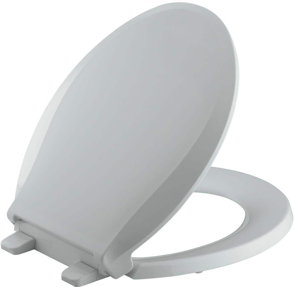 KOHLER Cachet Quiet-Close Round Front Closed-Front Toilet Seat with Grip-Tight Bumpers in Ice Grey