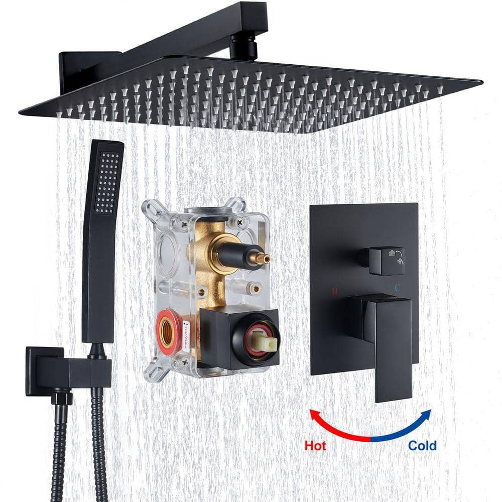 Zalerock Rainfull Single-Handle 1-Spray Square Shower Faucet in Matte Black Valve Included