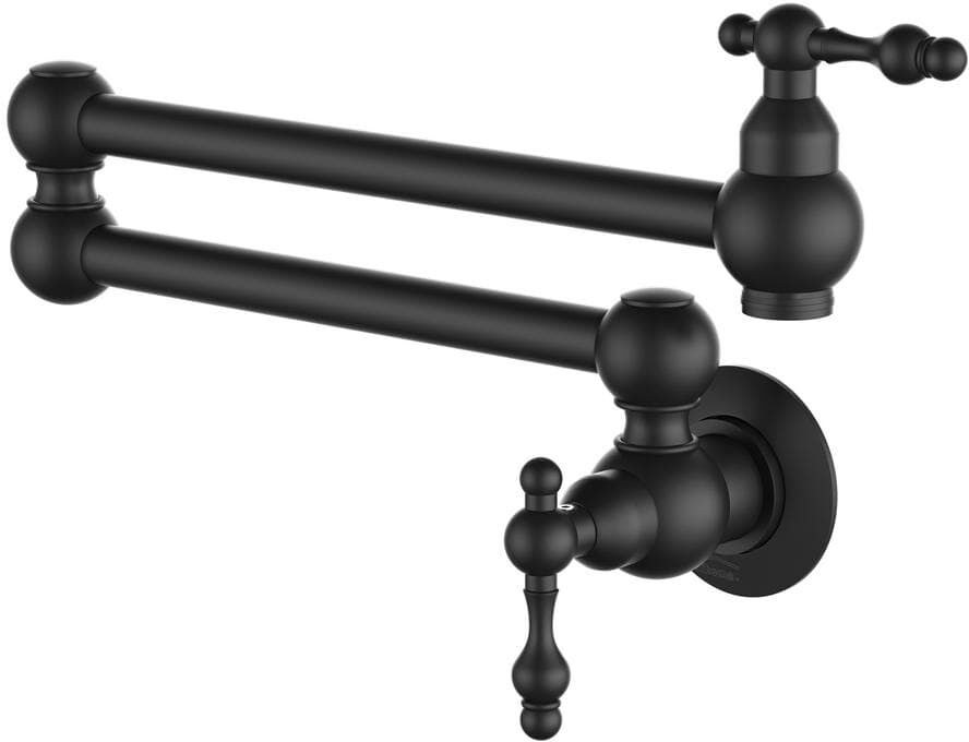 Boyel Living 1.8 GPM Wall Mounted Pot Filler with Mounting Hardware, Double Handles and Ceramic Disc Cartridge in Matte Black S1