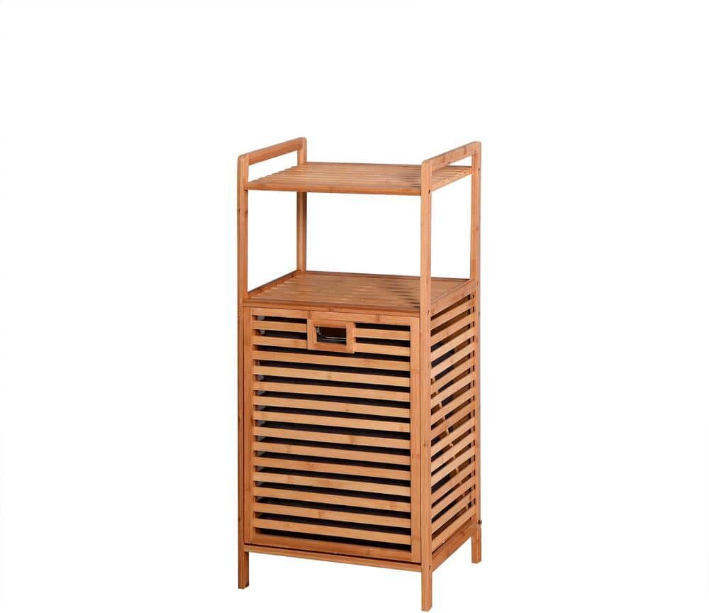 Aoibox 13.00 in. W x 37.80 in. H x 17.32 in. D Freestanding Bamboo Rectangular Shelf Storage Laundry Basket in Natural Finish