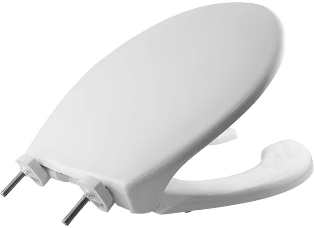 BEMIS Hospitality Round Commercial Plastic Open Front Toilet Seat in White Never Loosens and DuraGuard