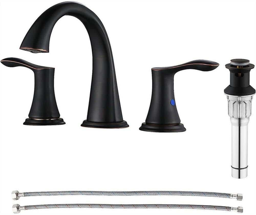 Dyiom 2 Handles Widespread Bathroom Faucet with Metal Pop Up Sink Drain and Supply Lines, Bath Accessory Set