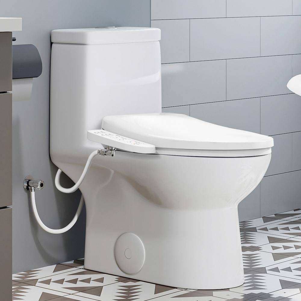 HOROW 1-piece 0.8/1.28 GPF Dual Flush Elongated Toilet in White with Electric Heated Bidet Seat, Auto Wash, Night Light