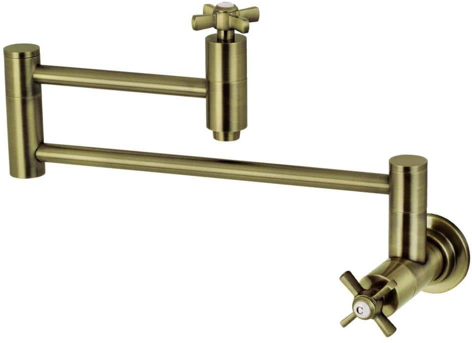 Kingston Millennium Wall Mount Pot Filler Faucets in Antique Brass