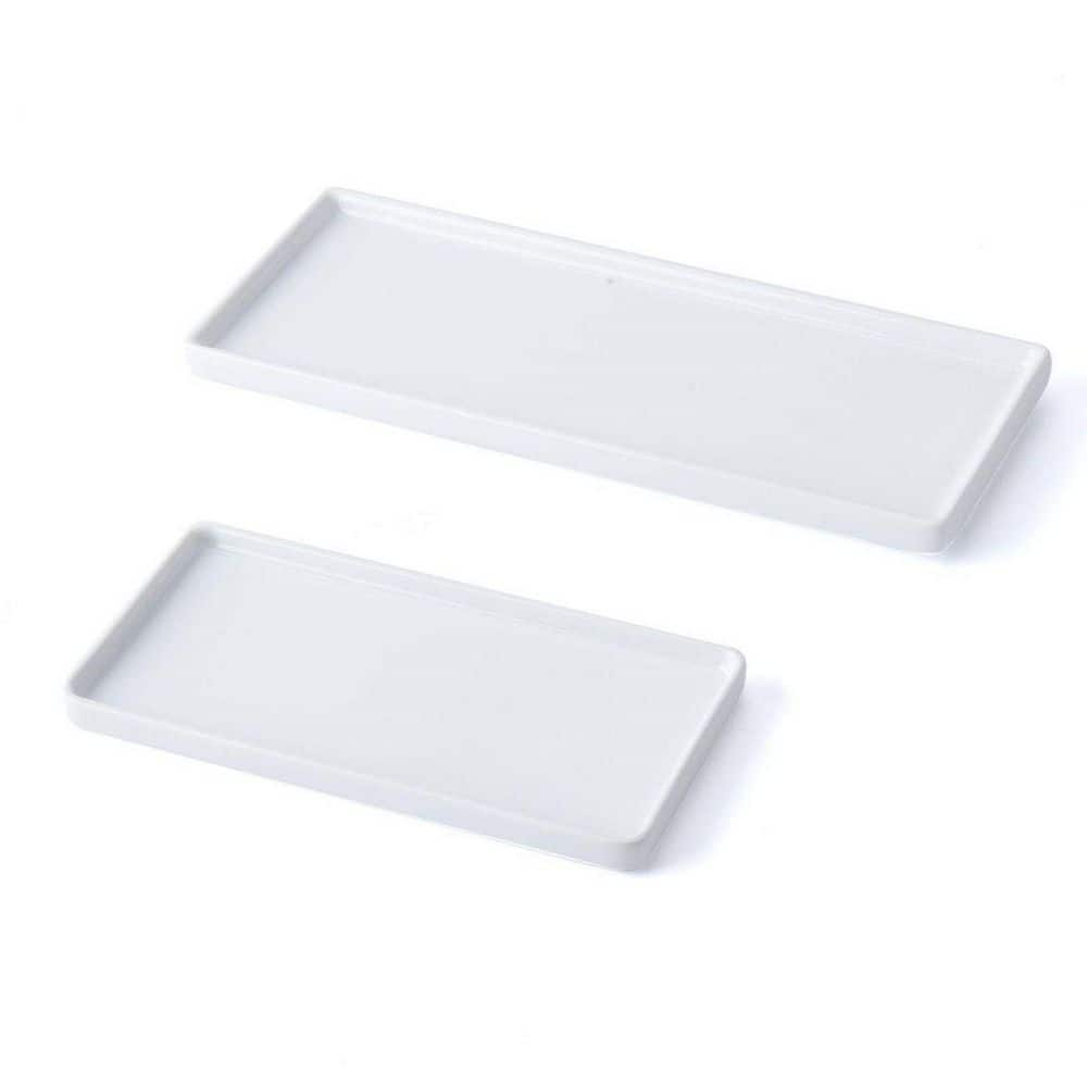 Dracelo White Rectangular Vanity Tray, 2 Pack Bathroom Sink Storage Tray, Ceramic Bathtub Tray Organizer