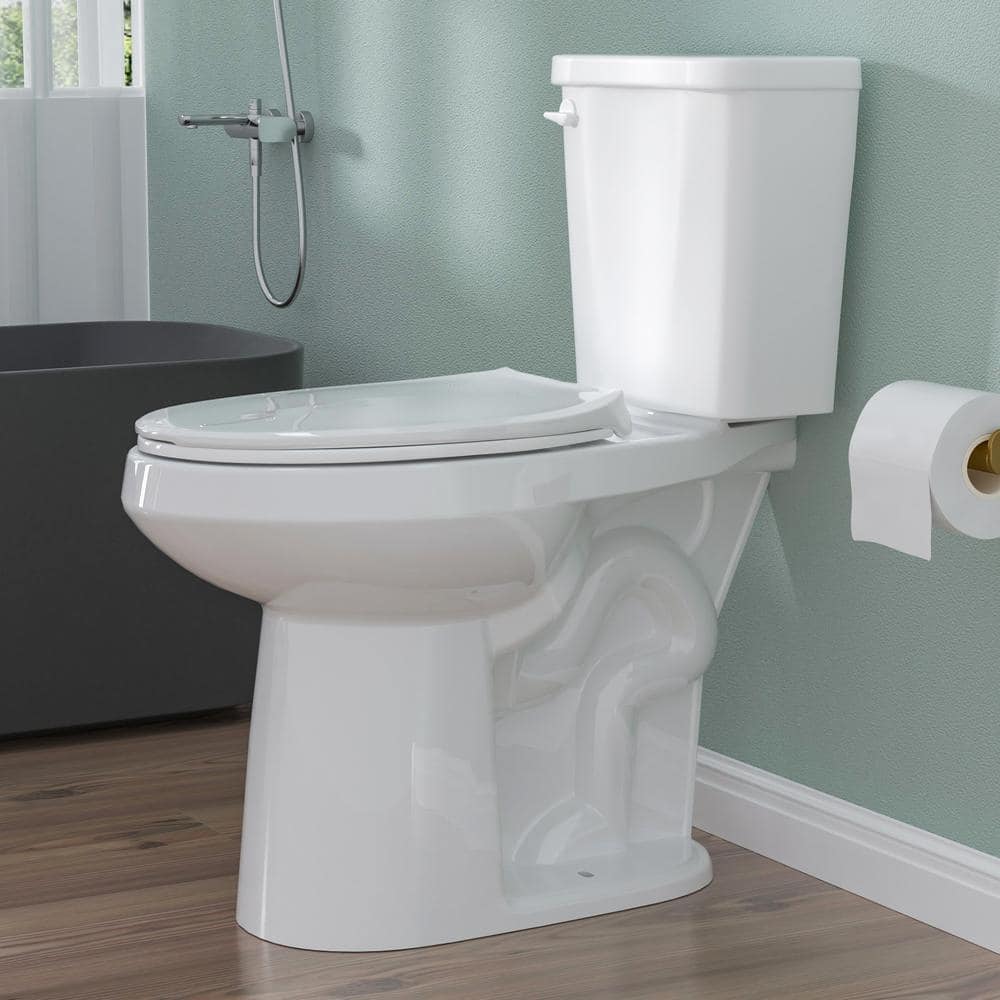 HOMLYLINK 21 in. Tall Seat 2-Piece Toilet 1.28 GPF Single Flush Elongated Toilet in White Map Flush 1000 g with Soft-Close Seat