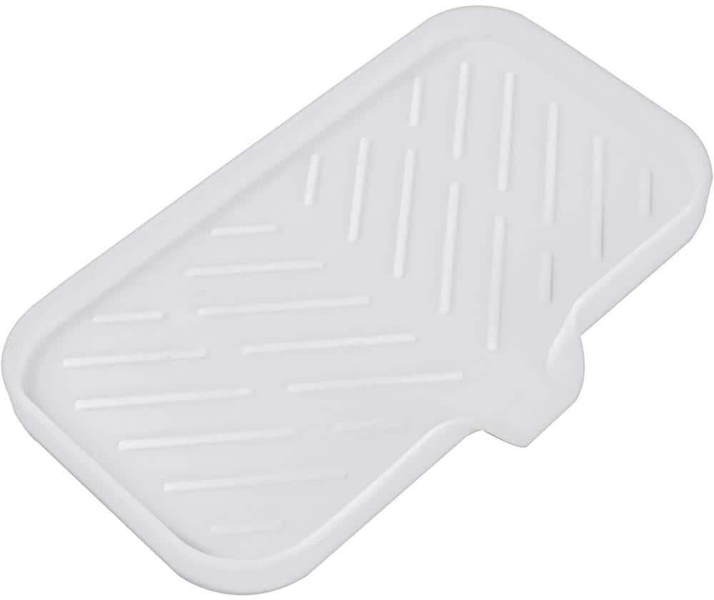 Aoibox 9.6 in. Silicone Bathroom Soap Dishes with Drain and Kitchen Sink Organizer Sponge Holder, Dish Soap Tray in White