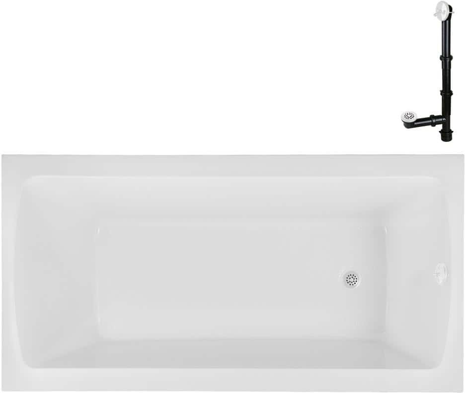 Streamline N-4340-748-WH 60 in. x 32 in. Rectangular Acrylic Soaking Drop-In Bathtub, with Reversible Drain in Glossy White