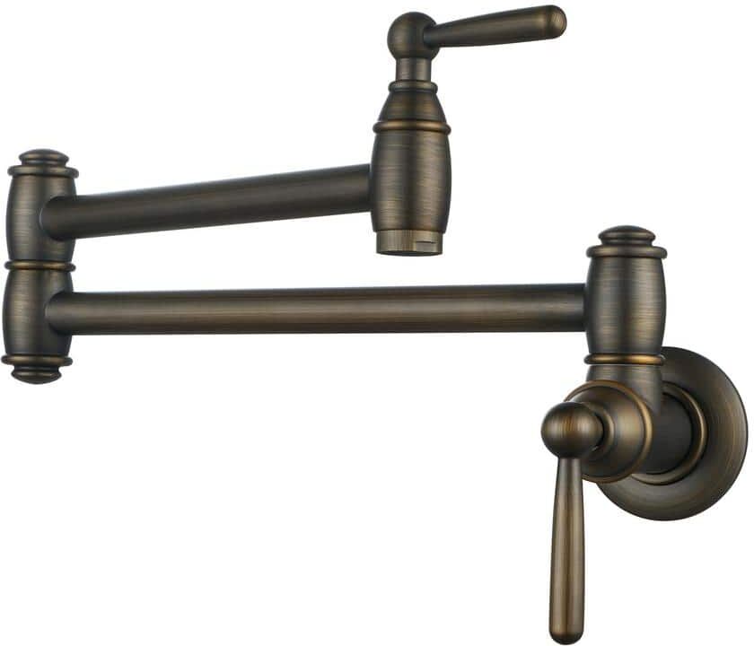 IVIGA Retro Wall Mounted Brass Pot Filler with 2 Handles in Antique Bronze