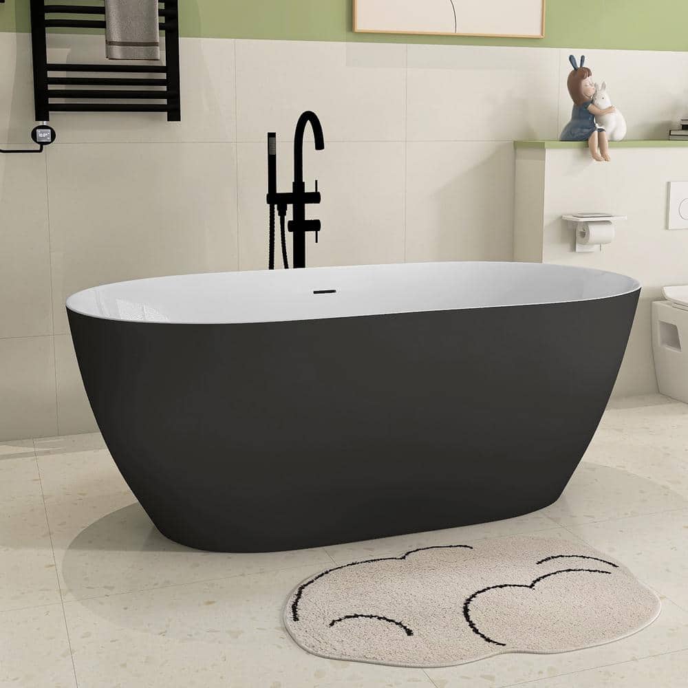 NTQ 67 in. x 29.5 in. Acrylic Free Standing Tub Oval Freestanding Soaking Bathtub Stand Alone Soaker Tub in Matte Black