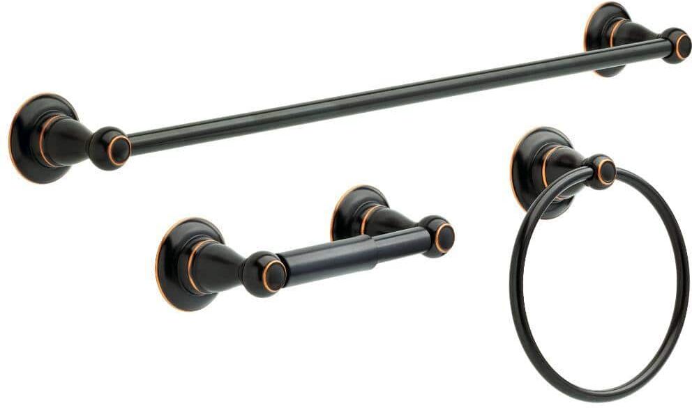 Delta Porter 3 -Piece Bath Hardware Set with Towel Bar/Rack, Toilet Paper Holder, Hand Towel Holder in Oil Rubbed Bronze