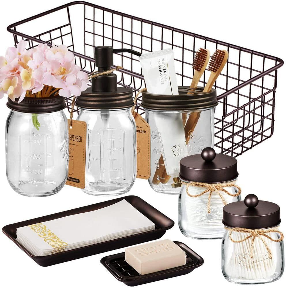 Dracelo 8-Pieces Bronze Canister Bathroom Accessory Set, No Installation Required