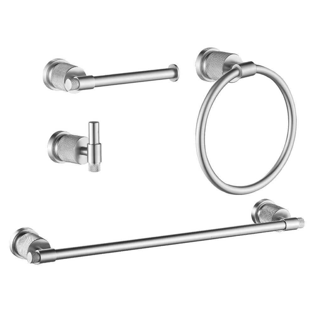 FORIOUS Bathroom Accessories Set 4-pack，Towel Ring，Towel Bar，Toilet Paper Holder，Robe Hook Zinc Alloy in Chrome
