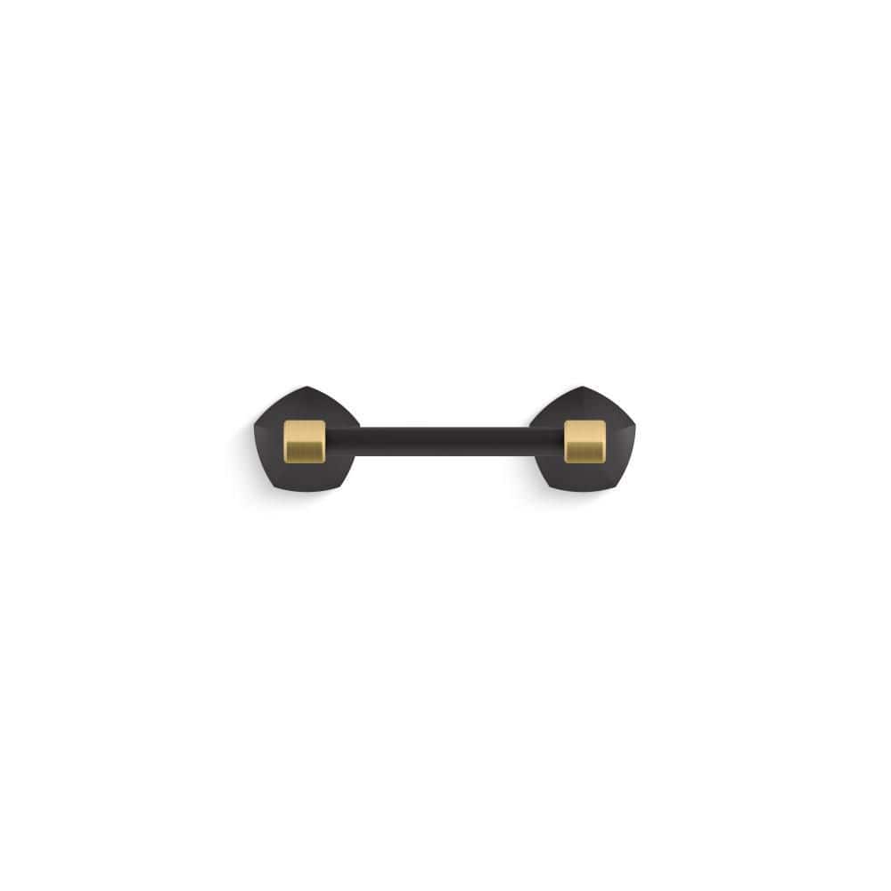 KOHLER Occasion Wall Mounted Pivoting Toilet Paper Holder in Matte Black with Moderne Brass Trim