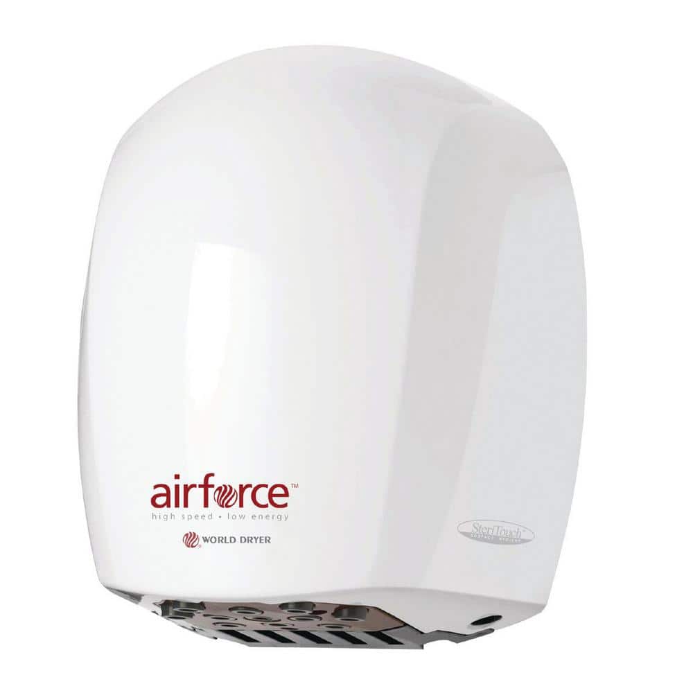 WORLD DRYER Airforce Electric Hand Dryer, High Speed, Antimicrobial Technology, 110-120 volt, Aluminum Polished White