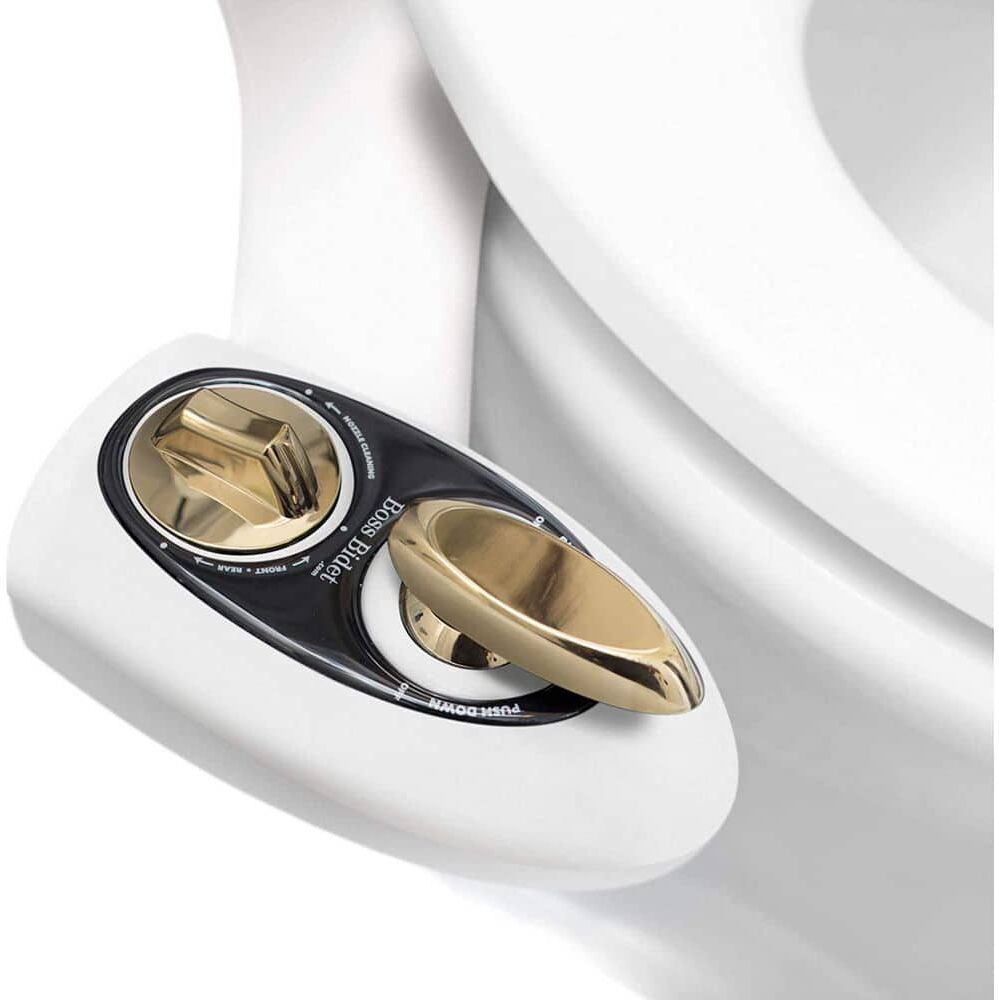 Boss Bidet Non-Electric Bold Toilet Bidet Attachment Water Sprayer Dual Nozzle White and Gold