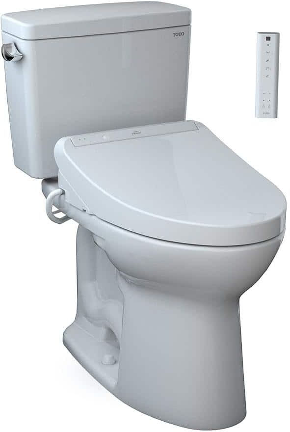 TOTO Drake 2-Piece 1.6 GPF Single Flush Elongated ADA Comfort Height Toilet in Cotton White, K300 Washlet Seat Included