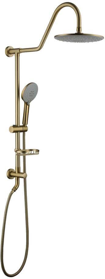 Boyel Living 3-Spray Patterns with 2.5 GPM 10 in. Wall Mount Dual Shower Heads with Soap Dish in Brushed Gold (Valve Not Included)