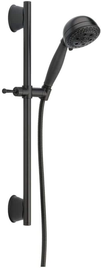 Delta 5-Spray Patterns 1.75 GPM 4.13 in. Wall Mount Handheld Shower Head with Slide Bar and H2Okinetic in Matte Black