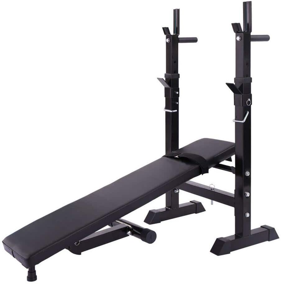 Amucolo Black Adjustable Folding Multifunctional Workout Station Adjustable Workout Bench with Squat Rack