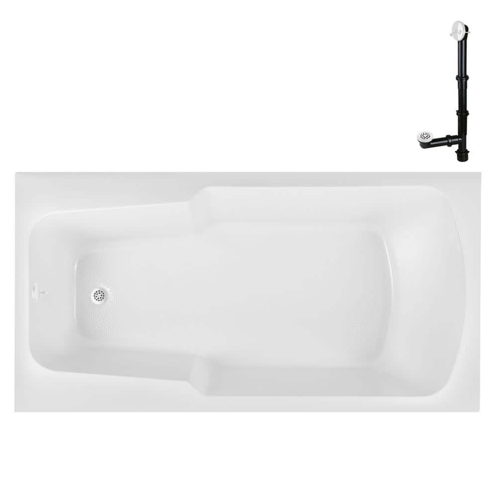 Streamline N-4180-721-WH 60 in. x 32 in. Rectangular Acrylic Soaking Drop-In Bathtub, with Reversible Drain in Glossy White