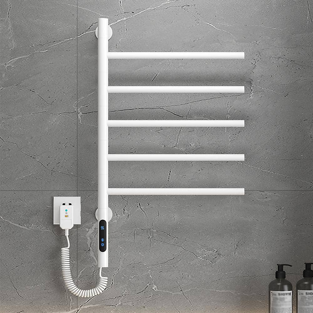 MYCASS Rotary Model 5-Bar Plug-In 85-Watt Towel Warmer Smart Touch Screen Digital Display High Waterproof level in White