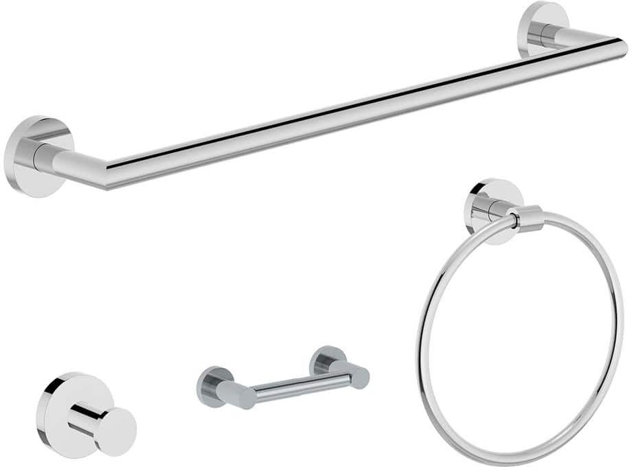 Symmons Identity 4-Piece Bath Hardware Set with Toilet Paper Holder, Towel Bar, Towel/Robe Hook, Hand Towel Holder in Chrome