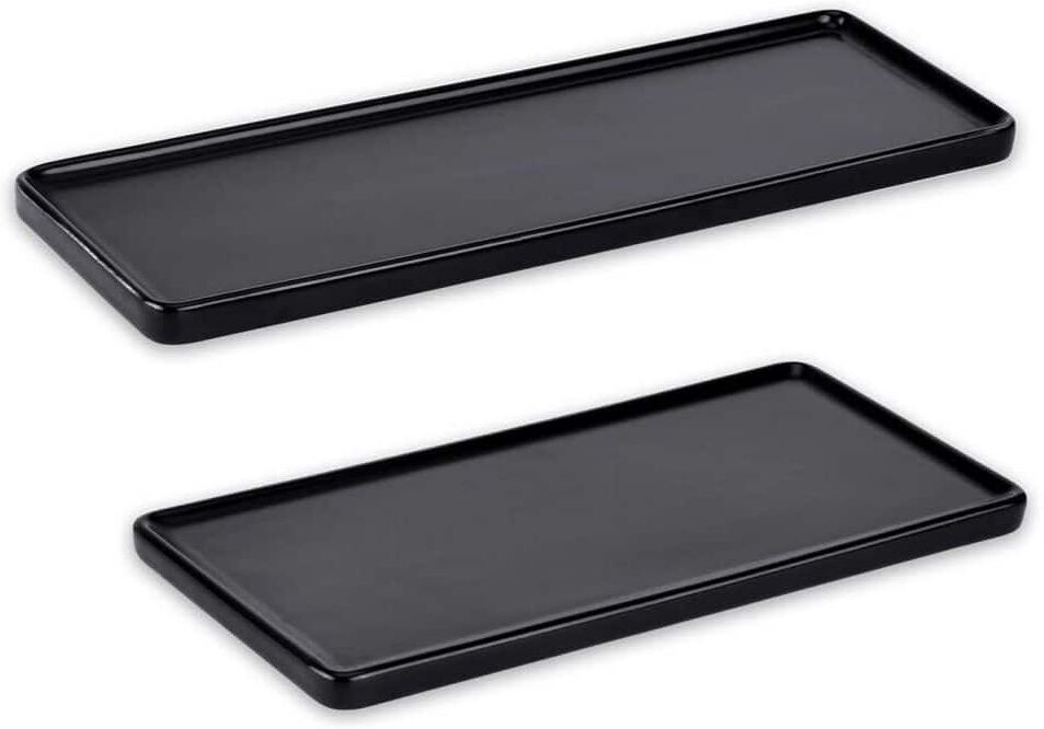 Dracelo Black Vanity Tray, 2 Pack Bathroom Sink Storage Tray, Ceramic Bathtub Tray Organizer