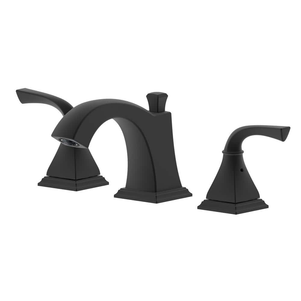 Bellaterra Home 8 in. Widespread Double Handle Bathroom Faucet with Lift Rod Pop-Up Drain with Overflow in Matte Black