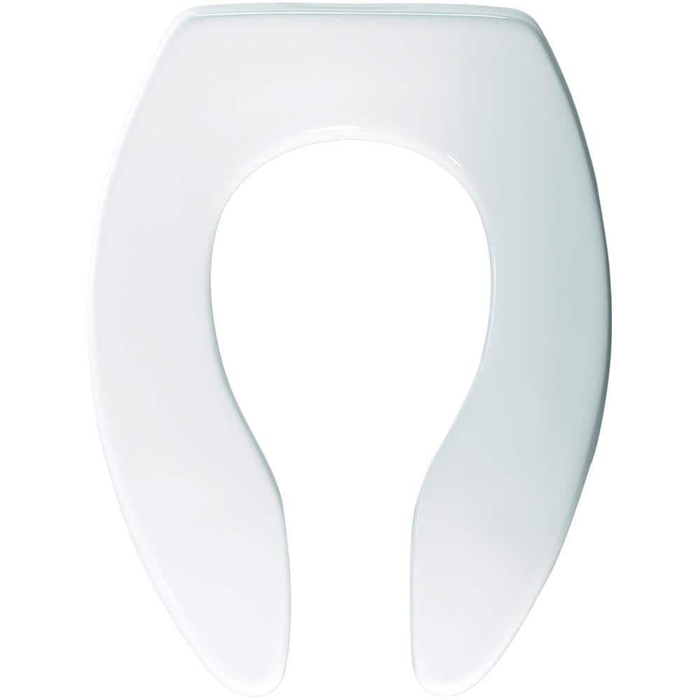 BEMIS Self Sustaining Round Commercial Plastic Open Front Toilet Seat in White Never Loosens