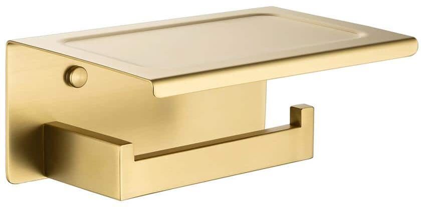 RAINLEX Screw Free Installation Wall Mount Toilet Paper Holders with Shelf in Brushed Gold