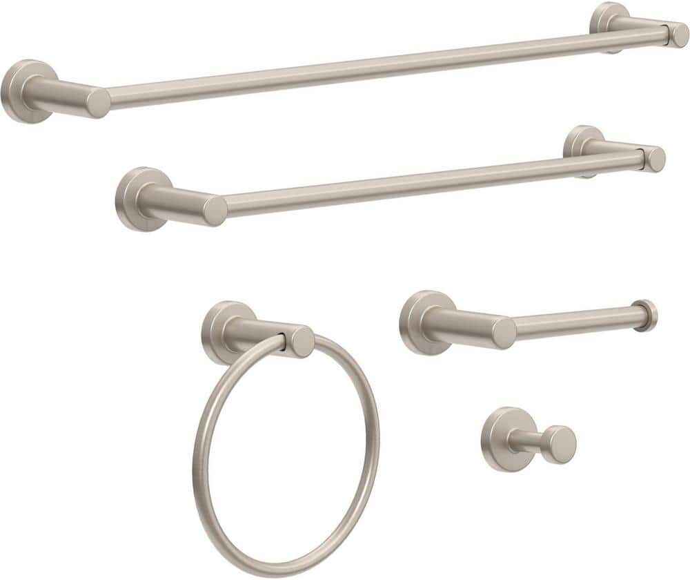 Franklin Brass Wake 5-Piece Bath Accessory Set 18, 24 in. Towel Bars, Toilet Paper Holder, Towel Ring, Towel Hook in Brushed Nickel