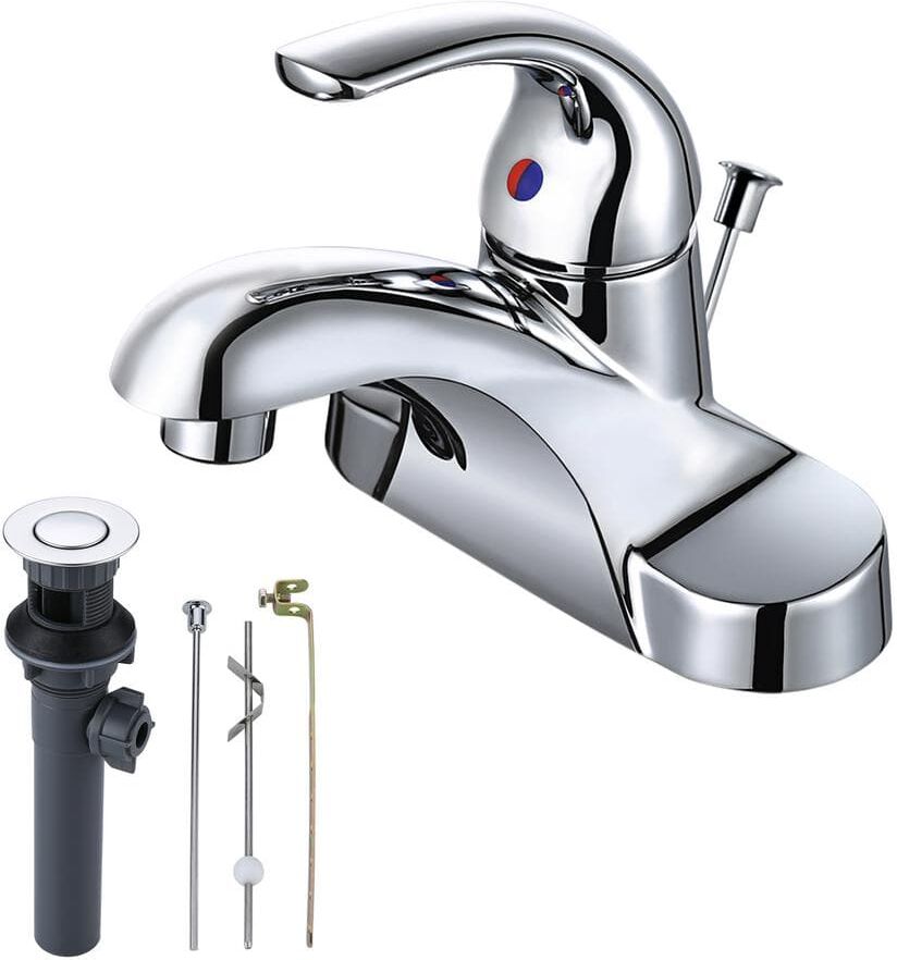 ARCORA 4 in. Centerset Single Handle Low Arc Bathroom Faucet with Drain Kit Included in Chrome