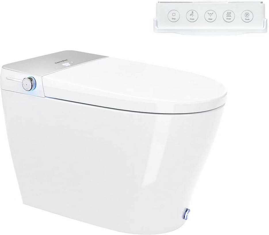 Casta Diva CD-Y090 Elongated Smart Bidet Toilet 1.28GPF in White Blackout Flush Auto Open/Close Foot Kick Auto Flush