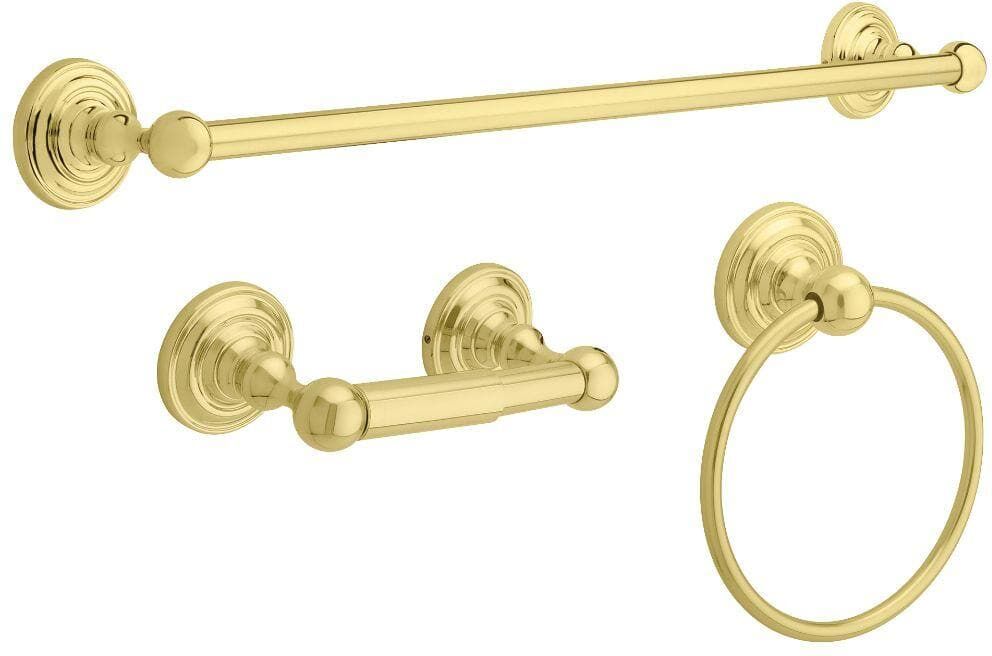 Delta Greenwich 3-Piece Bath Hardware Set with Towel Ring Toilet Paper Holder and 24 in. Towel Bar in Polished Brass