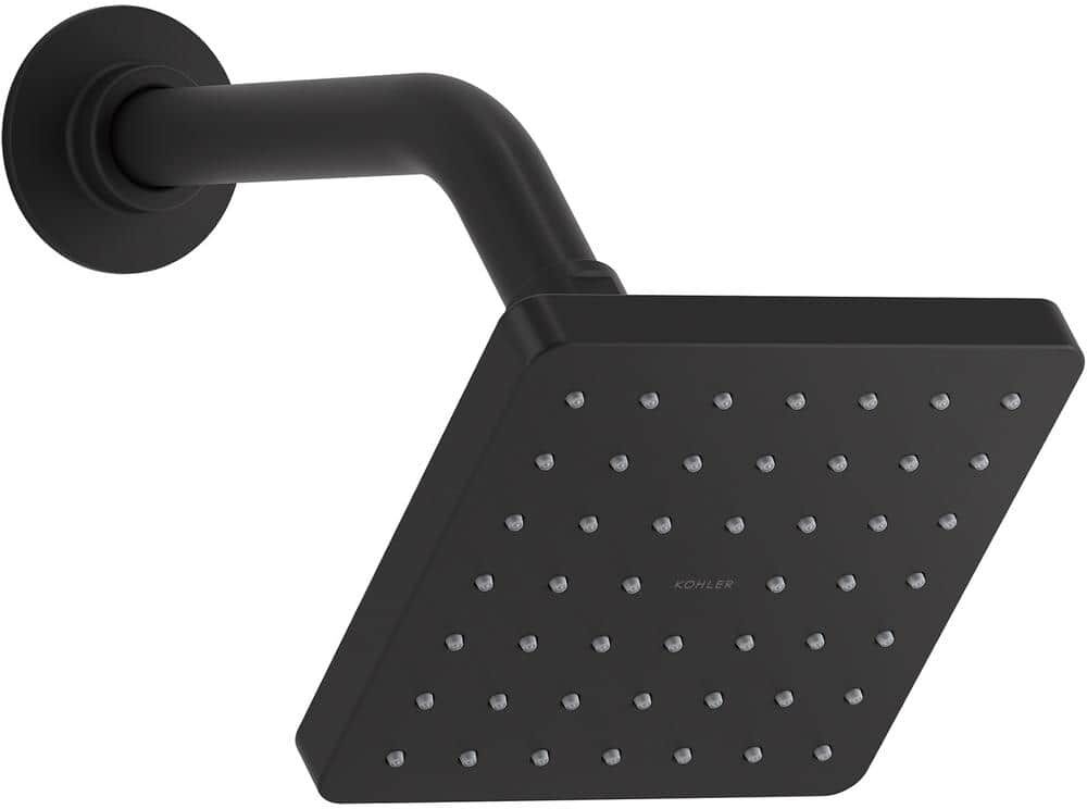 KOHLER Parallel 1-Spray Patterns 5 in. Wall Mount Fixed Shower Head with Katalyst Air Induction Technology in Matte Black