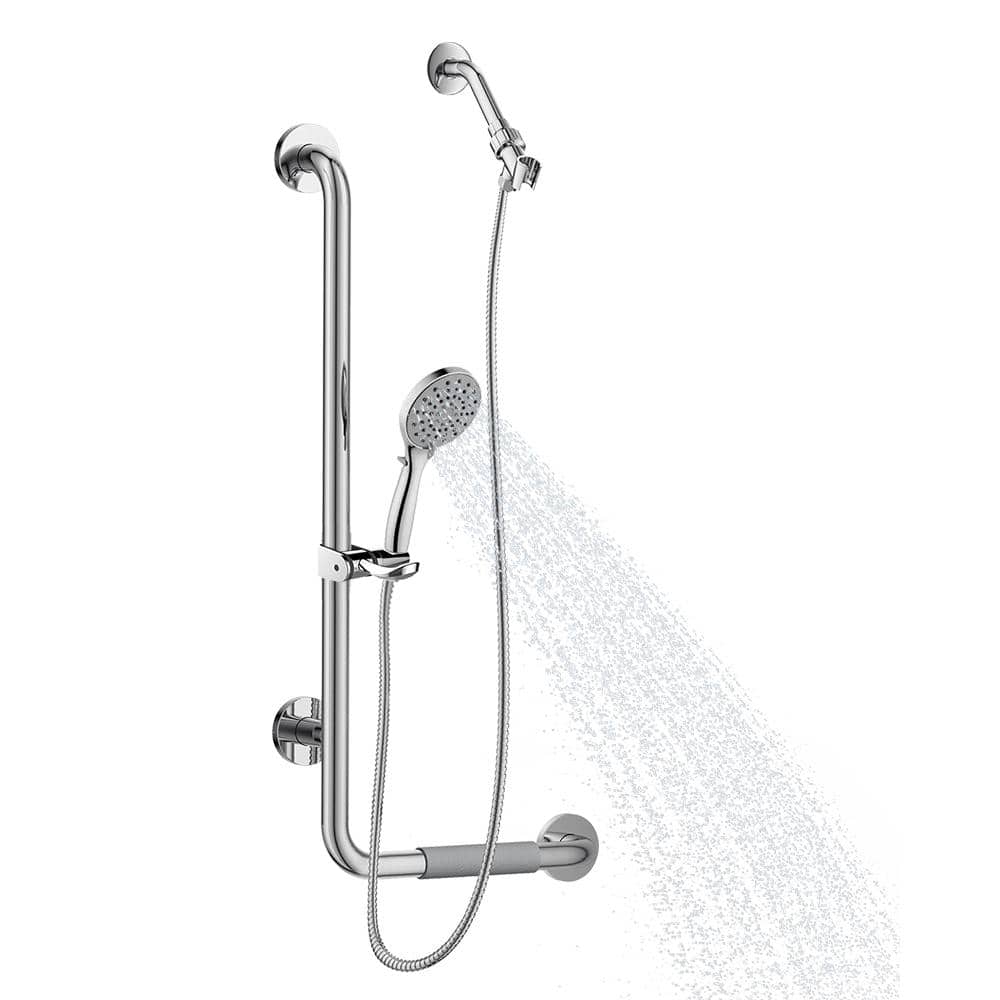 PULSE Showerspas ErgoSlideBar Left 5-Spray Wall Bar Shower Kit In Polished Stainless Steel