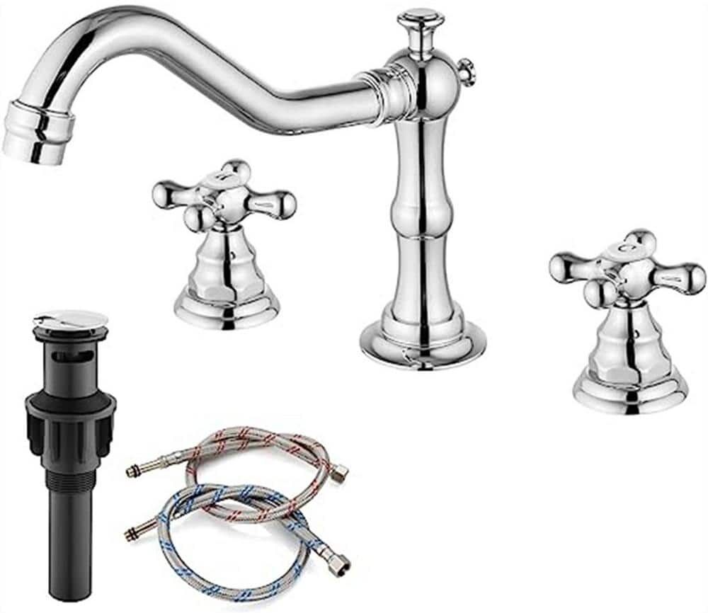 Dyiom Polish Chrome 3-Hole with Pop Up Drain 2-Handle Bathroom Sink Faucet Deck Mount-Word Bath Accessory Set