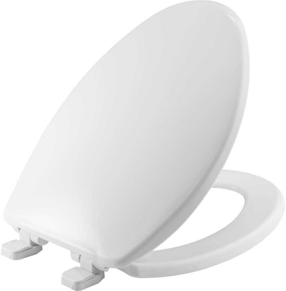 BEMIS Kimball Elongated Soft Close Plastic Closed Front Toilet Seat in White Never Loosens and Free Installation Tool