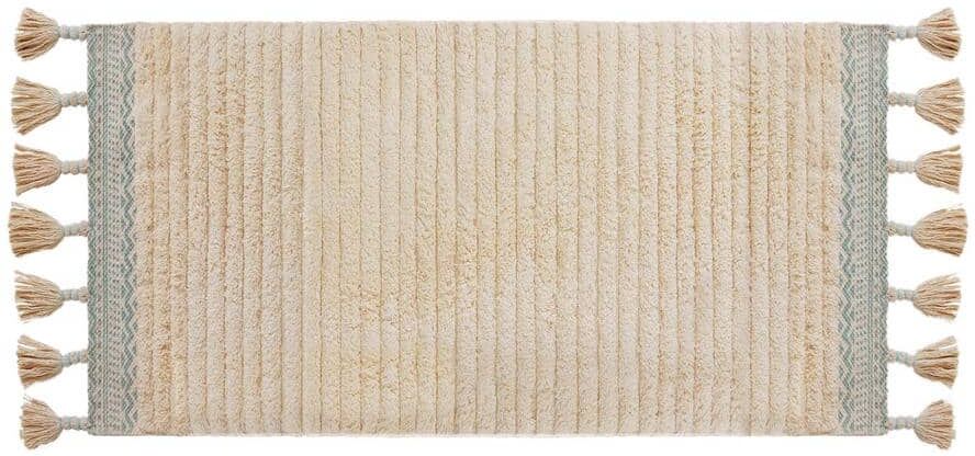 Over Tufted Fringe Demian Aqua 20 in. 68 in. Cotton Bath Rug